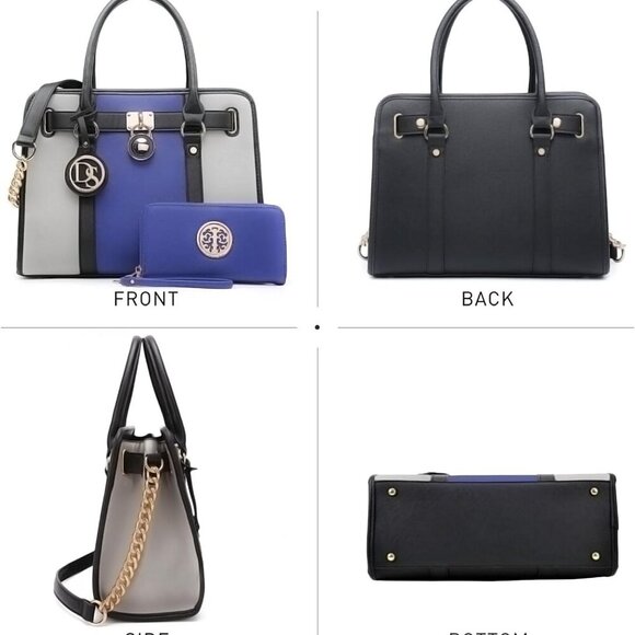 Two Tone Satchel Handbags Purses for Women Vegan Leather Shoulder Bags Large Tot - Picture 3 of 6